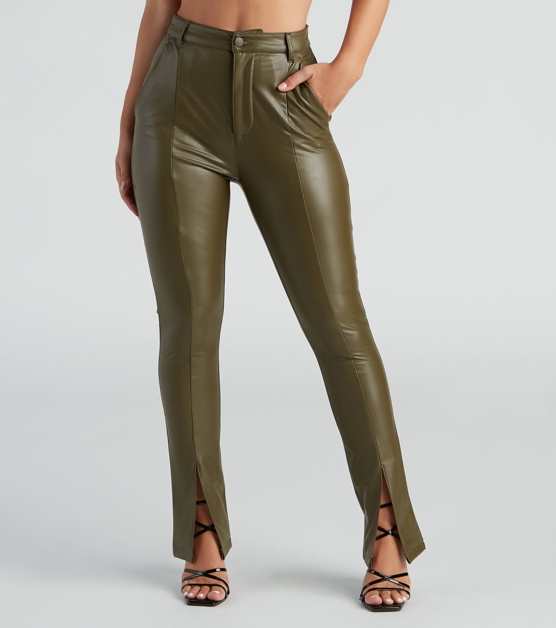 Edgy At Heart PU Front Slit Pants