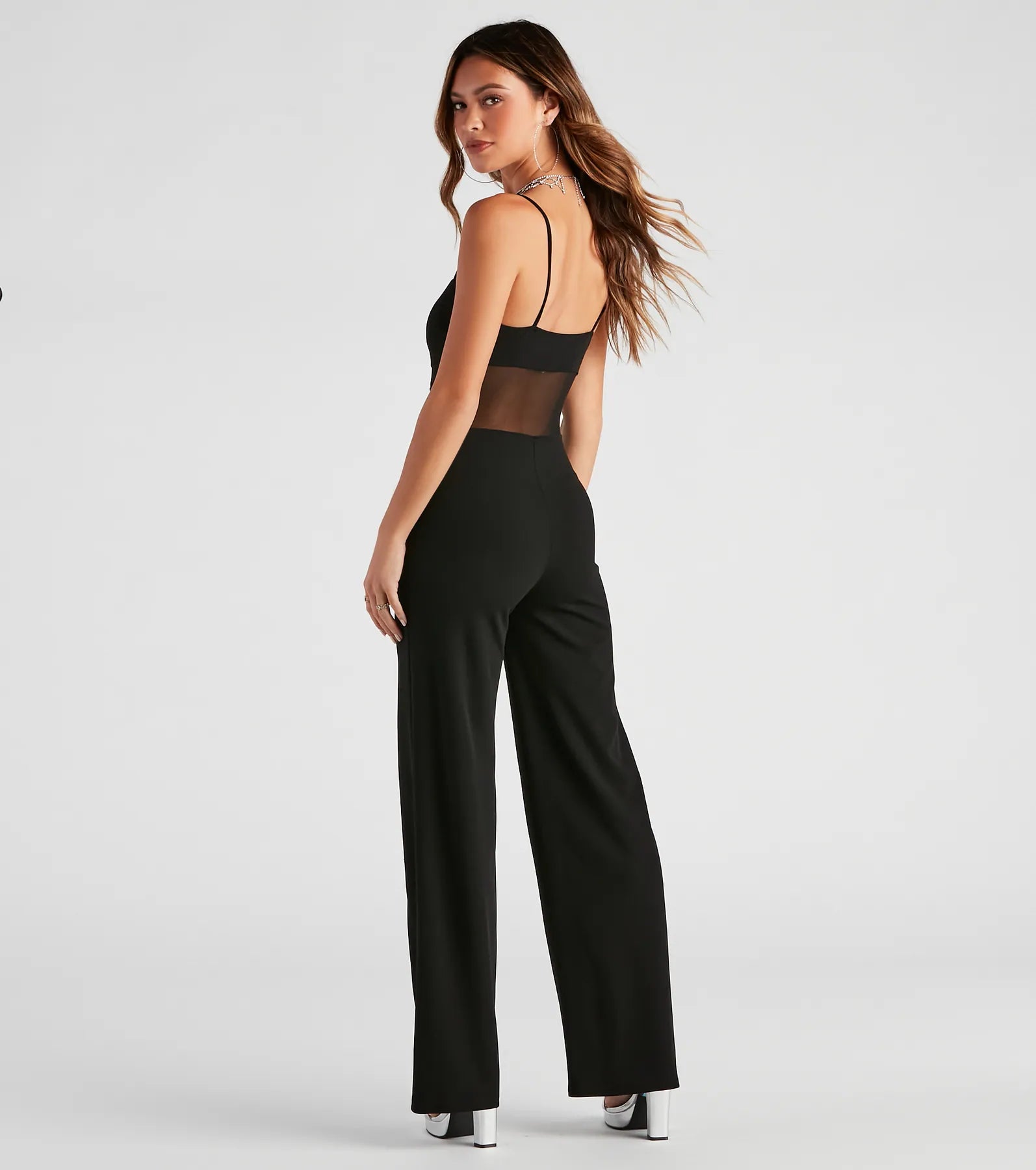 All An Illusion Mesh Stripe Jumpsuit