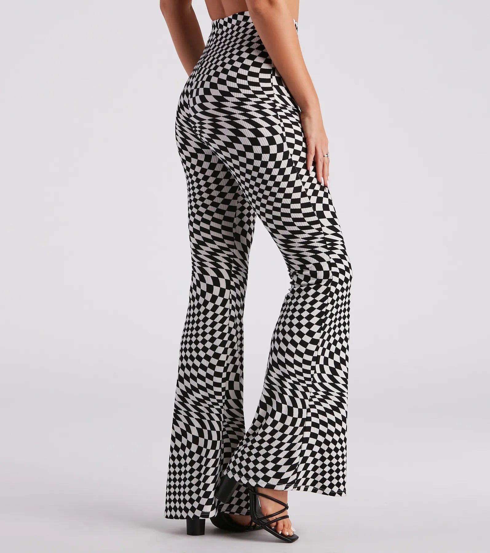 On Another Level Checkered Print Flare Pants