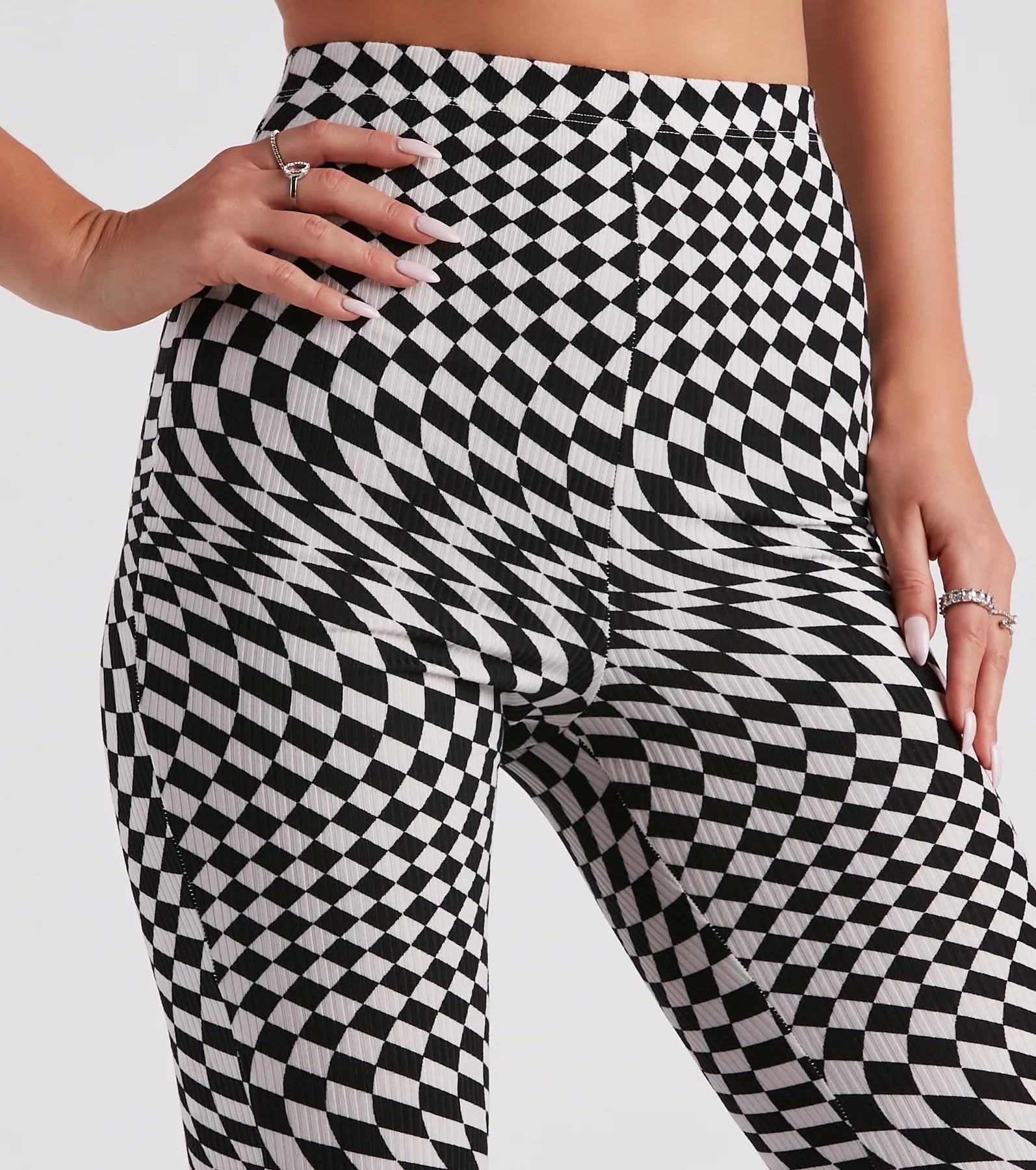 On Another Level Checkered Print Flare Pants