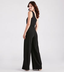 Chain Direction One Shoulder Crepe Jumpsuit
