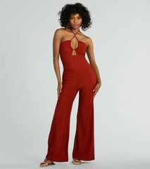 Sunny Energy Halter Cut Out Wide Leg Jumpsuit