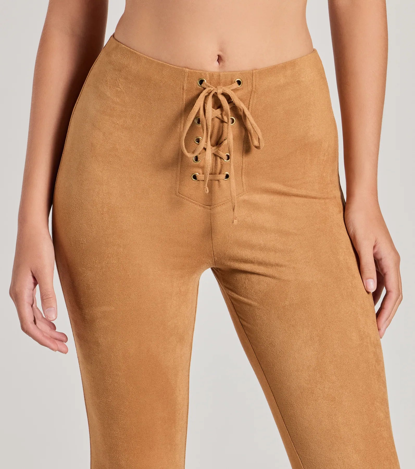 Bohemian Babe Lace-Up Faux Suede Flare Pants