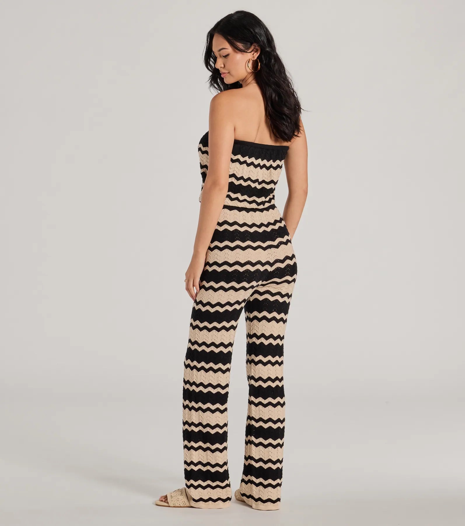 Stylish In Stripes Strapless Wide Leg Knit Jumpsuit