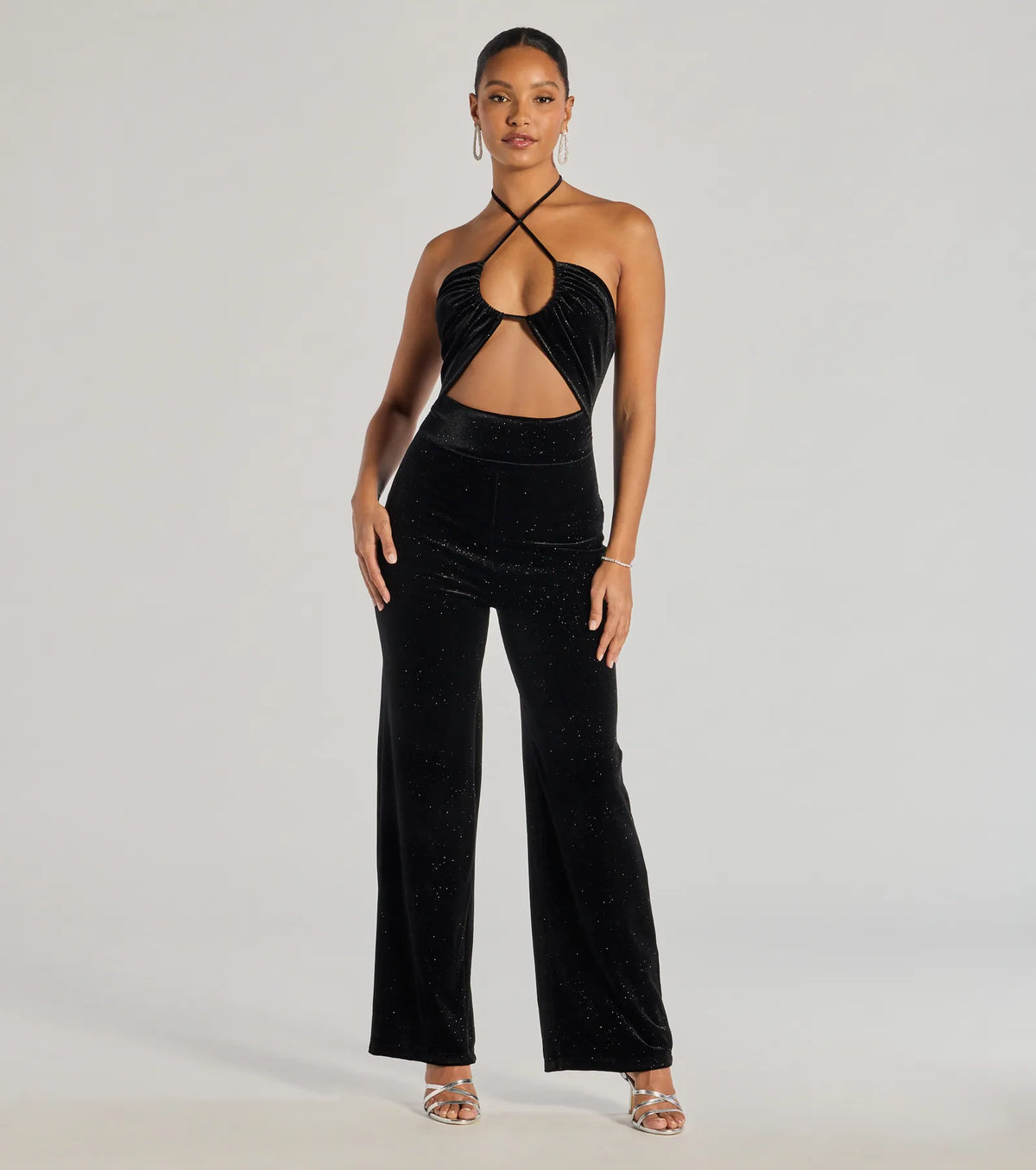 Here To Party Glitter Knit Cutout Jumpsuit