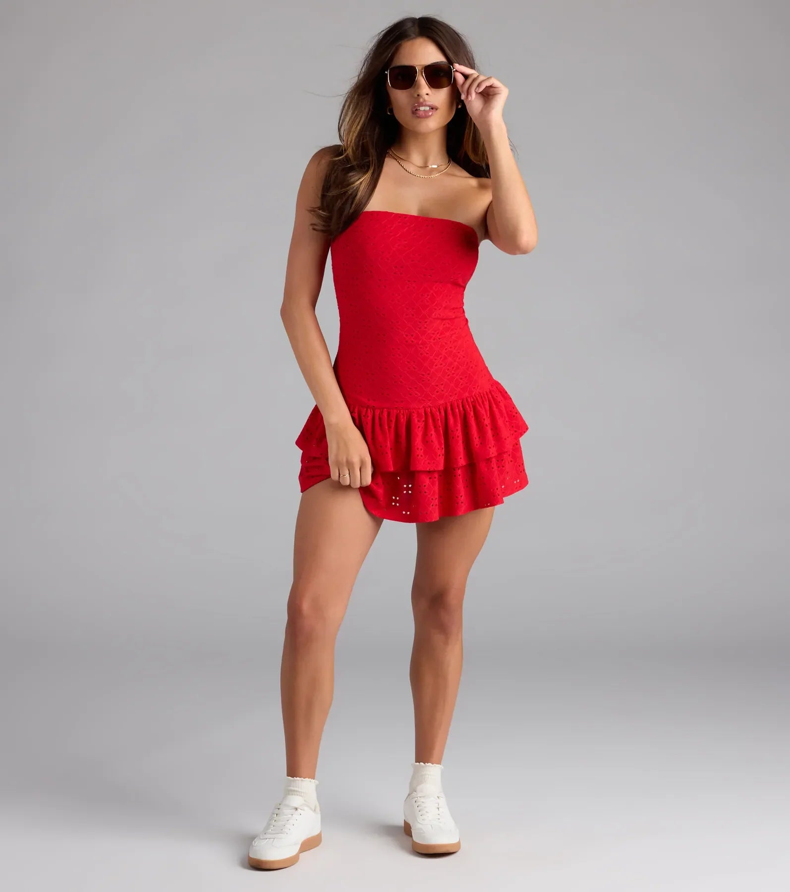 Girly Fave Ruffled Eyelet Knit Romper