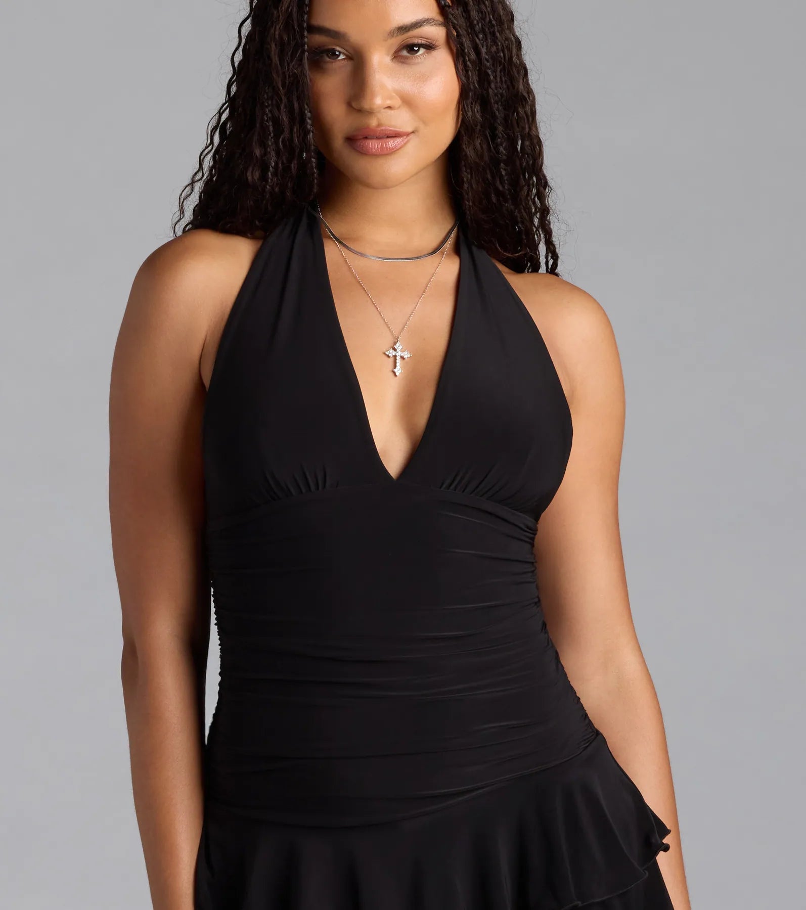 Golden Nights Halter Ruffle Romper