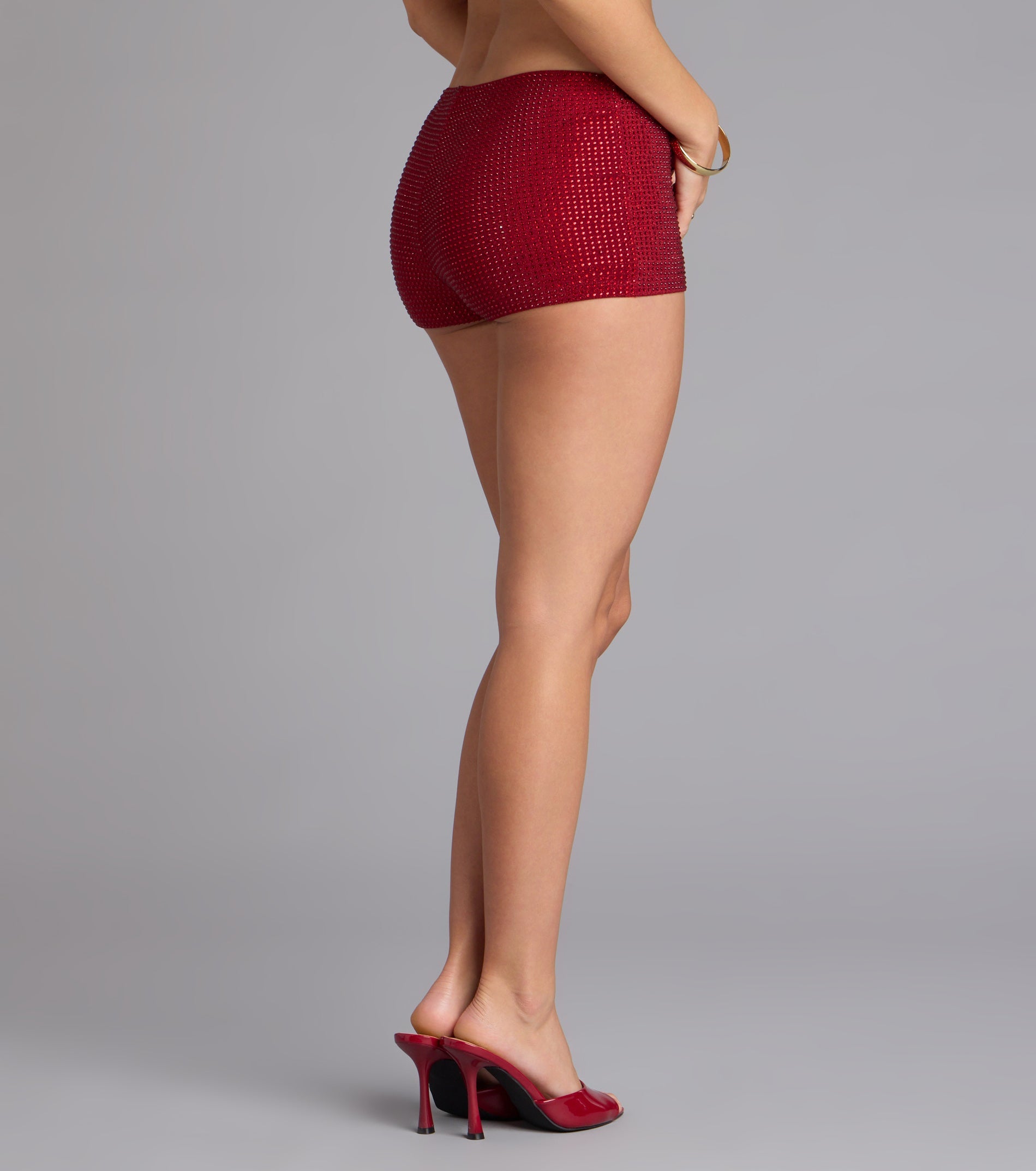 Shine Check Rhinestone Hot Shorts