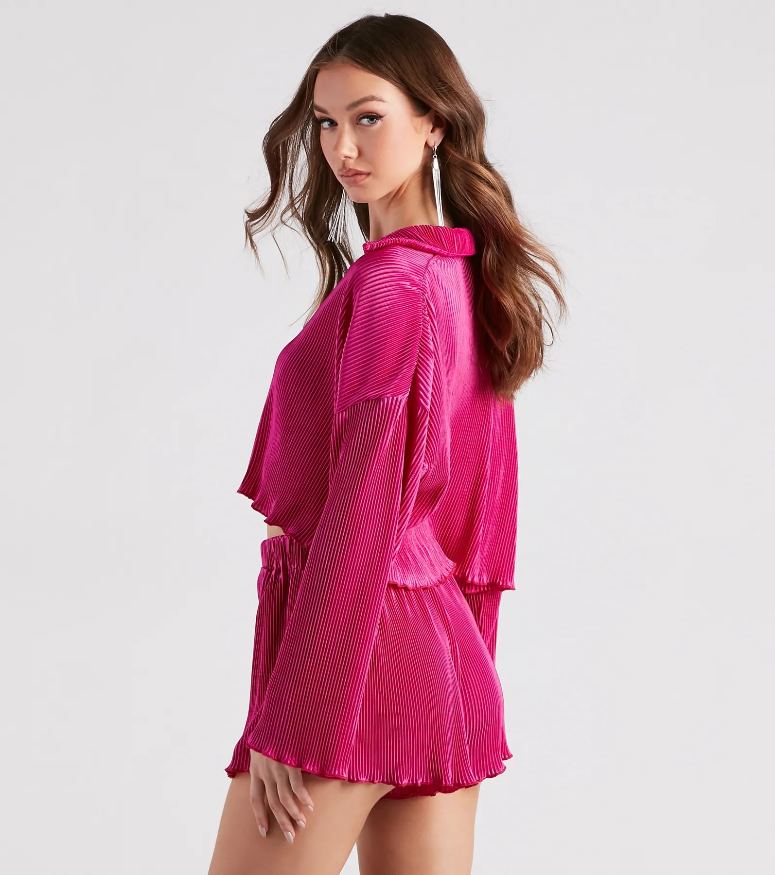 Just A Crush Satin Pleated Top And Shorts Set