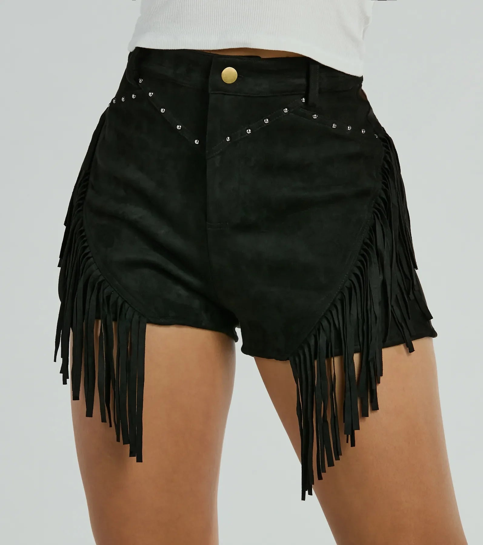 The High Road High-Rise Fringe Faux Suede Shorts