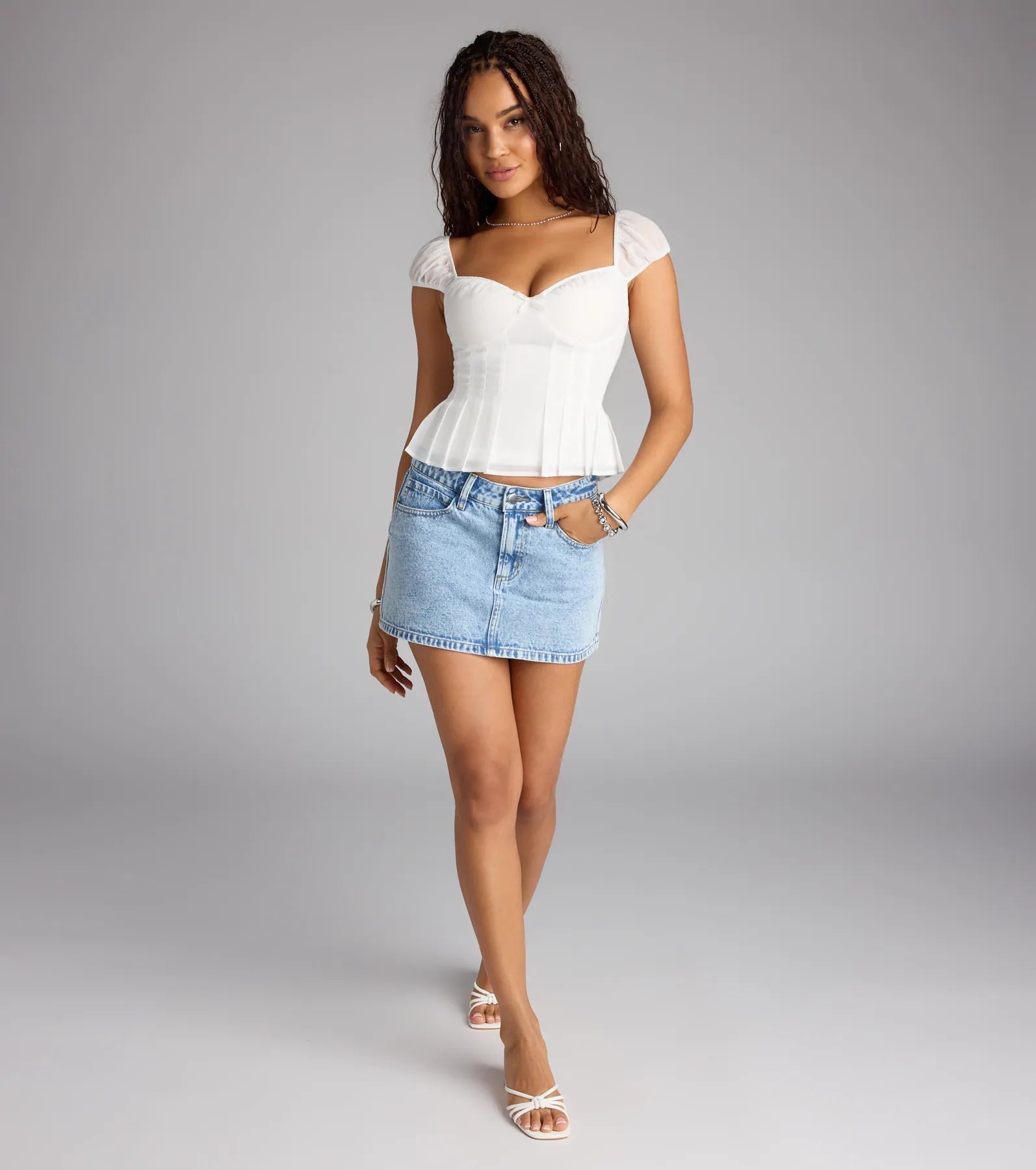 Cutest View Bow Pocket Denim Mini Skirt
