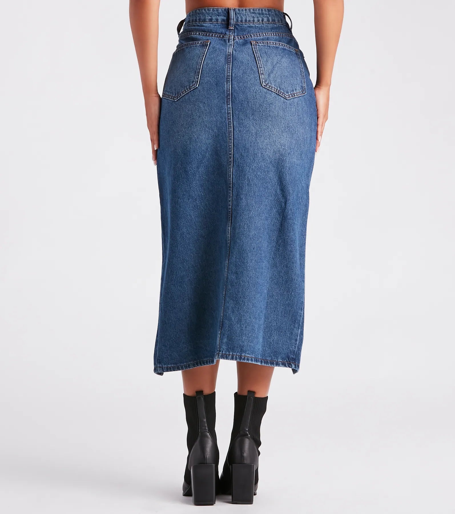 Elevate the Game Denim Slit Midi Skirt