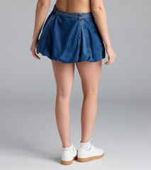 Definite Charmer Mid-Rise Belted Denim Bubble Skirt