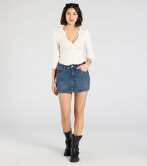 Tell Me About It Stud Mid Rise Denim Mini Skirt