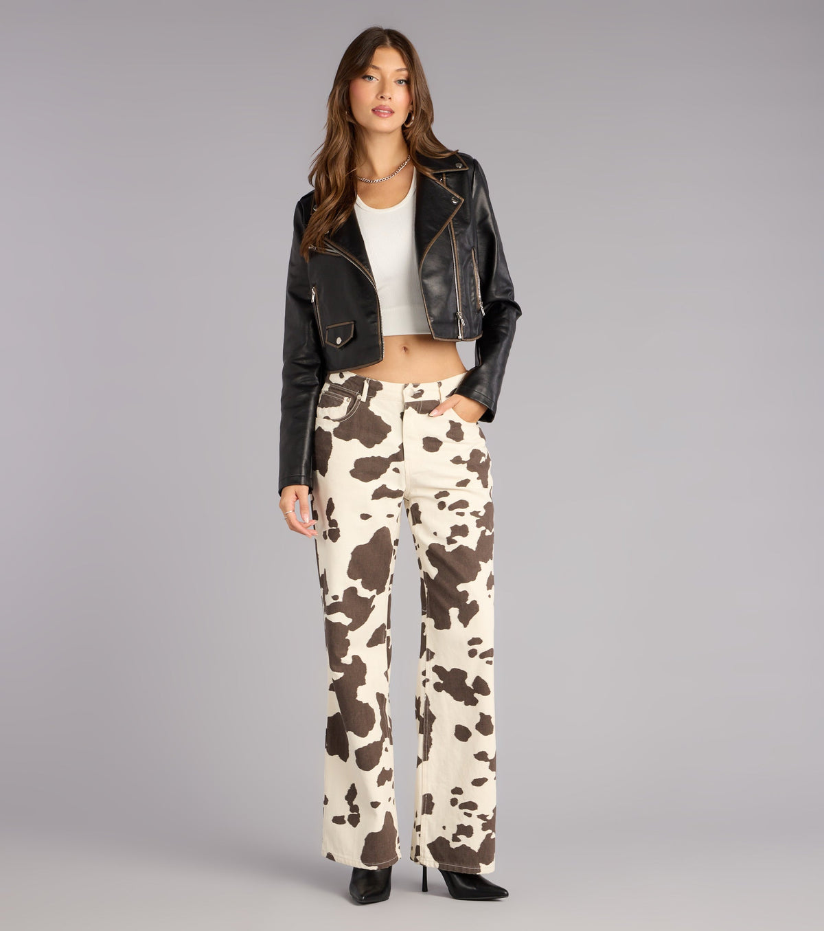 Spotted Scene Cow Print Denim Jeans