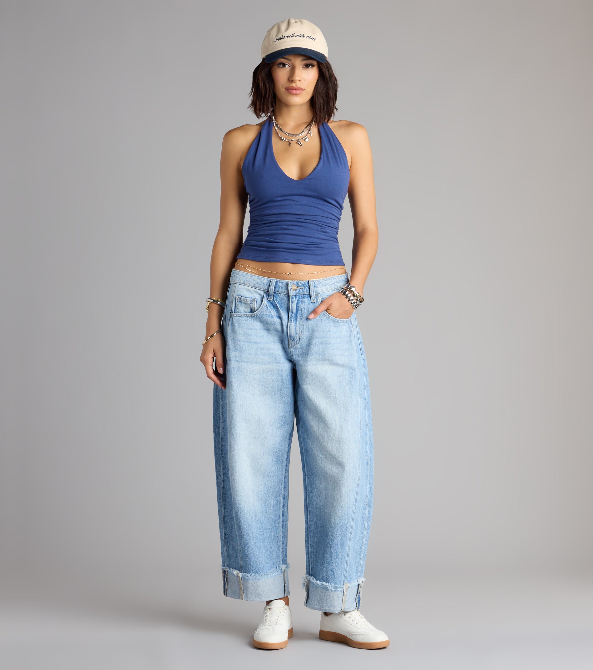 Whole Vibe Mid-Rise Barrel Denim Jeans