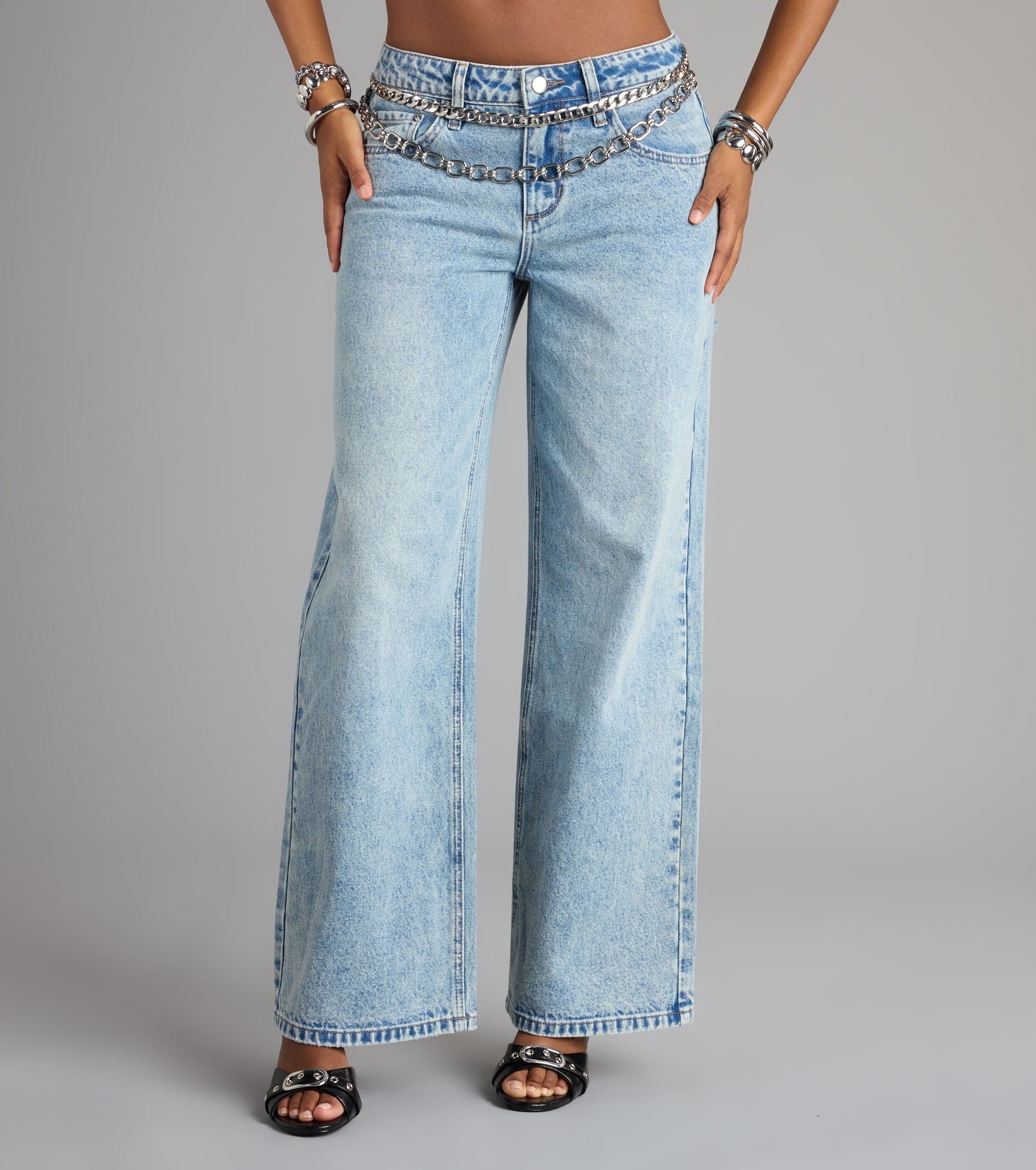 Casual Chaos Mid-Rise Wide Leg Denim Jeans
