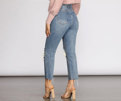 High Waist Distressed Denim Pants