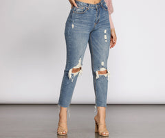 High Waist Distressed Denim Pants