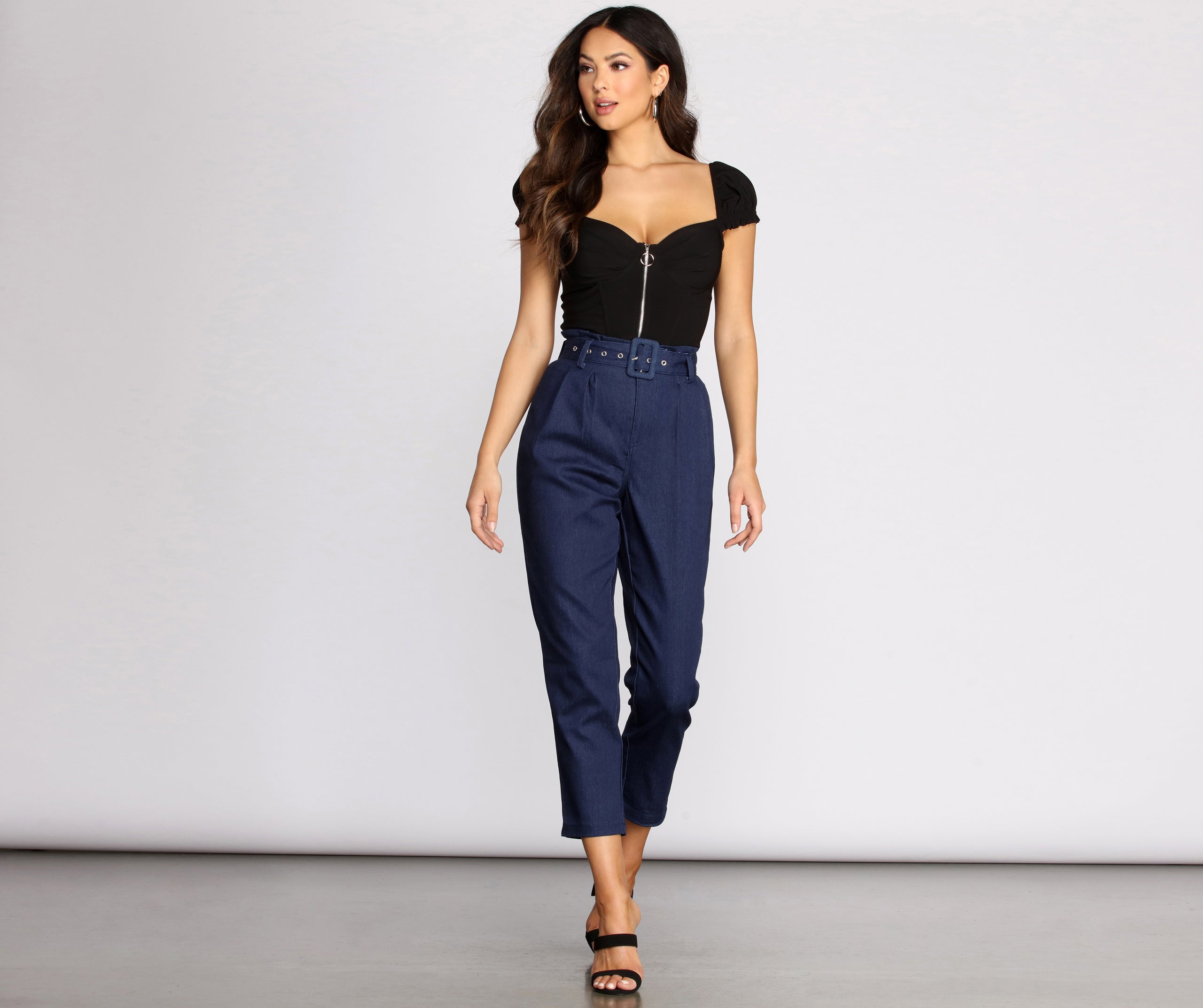 Belted Tapered Denim Pants