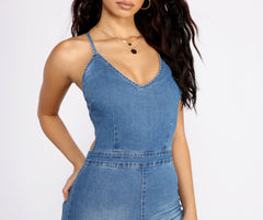 Lace It Up Denim Catsuit