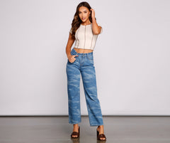 High-Rise Bleached Dye Straight Leg Jeans