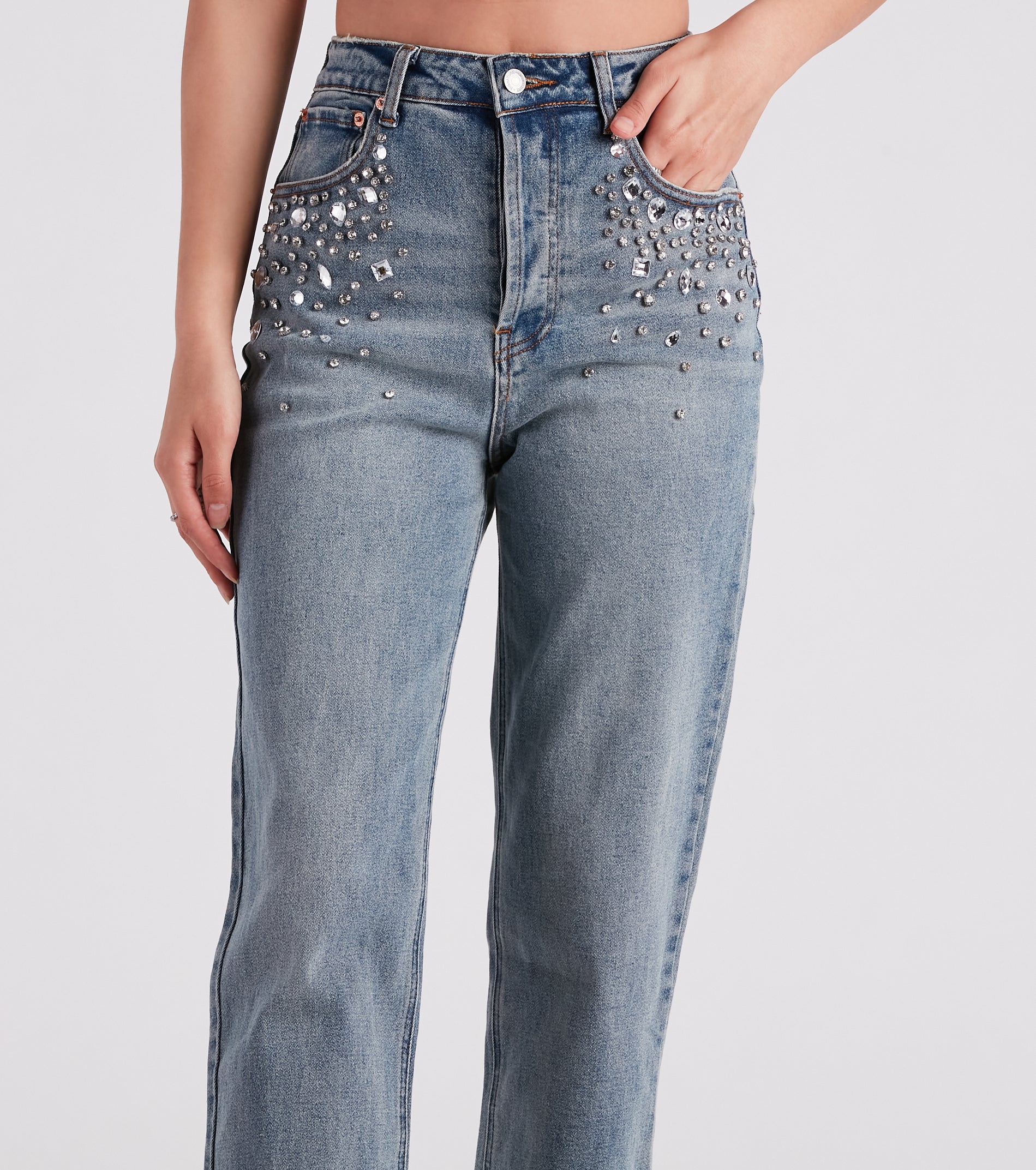 90s Glam Rhinestone Beaded Straight-Leg Jeans