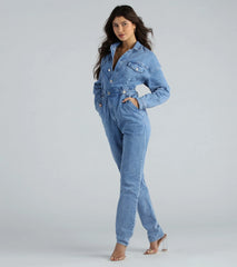 Weekend Style Long Sleeve Denim Jumpsuit