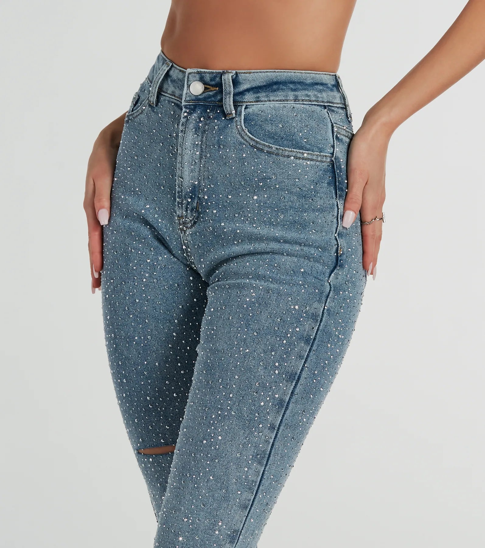 Glam Girlie Rhinestone High Waist Straight-Leg Jeans