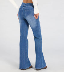 All Time Cute Mid-Rise Belted Flare Denim Jeans