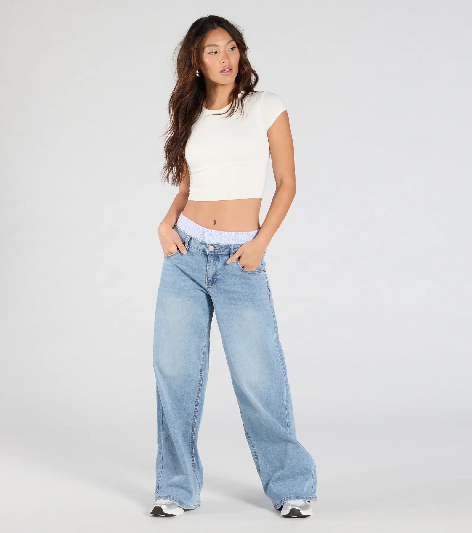 Trend Seeker Boxer Trim Wide-Leg Denim Jeans