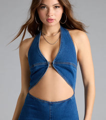 Season Premiere Halter Cutout Denim Jumpsuit