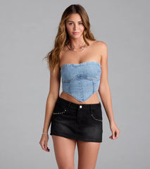 Edgy Girlie Mid-Rise Studded Denim Skort