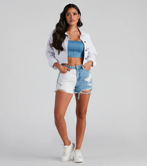 Colorblock Denim Cutoff Shorts