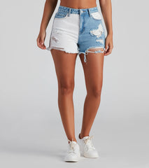 Colorblock Denim Cutoff Shorts