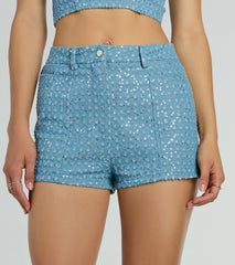 Feeling Flirty Sequin Glitter Denim Shorts