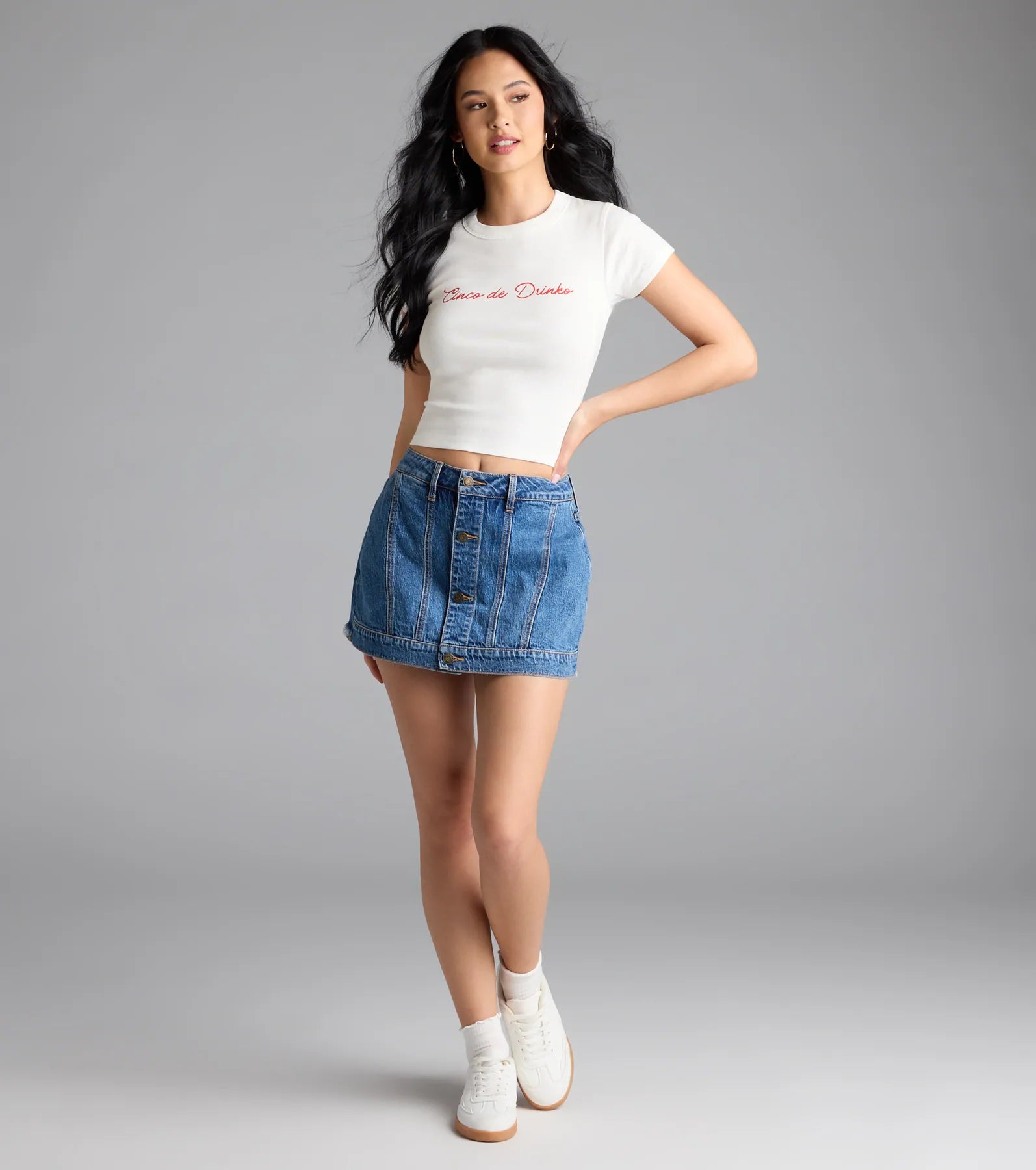 Timeless Staple Mid-Rise Button Denim Skort