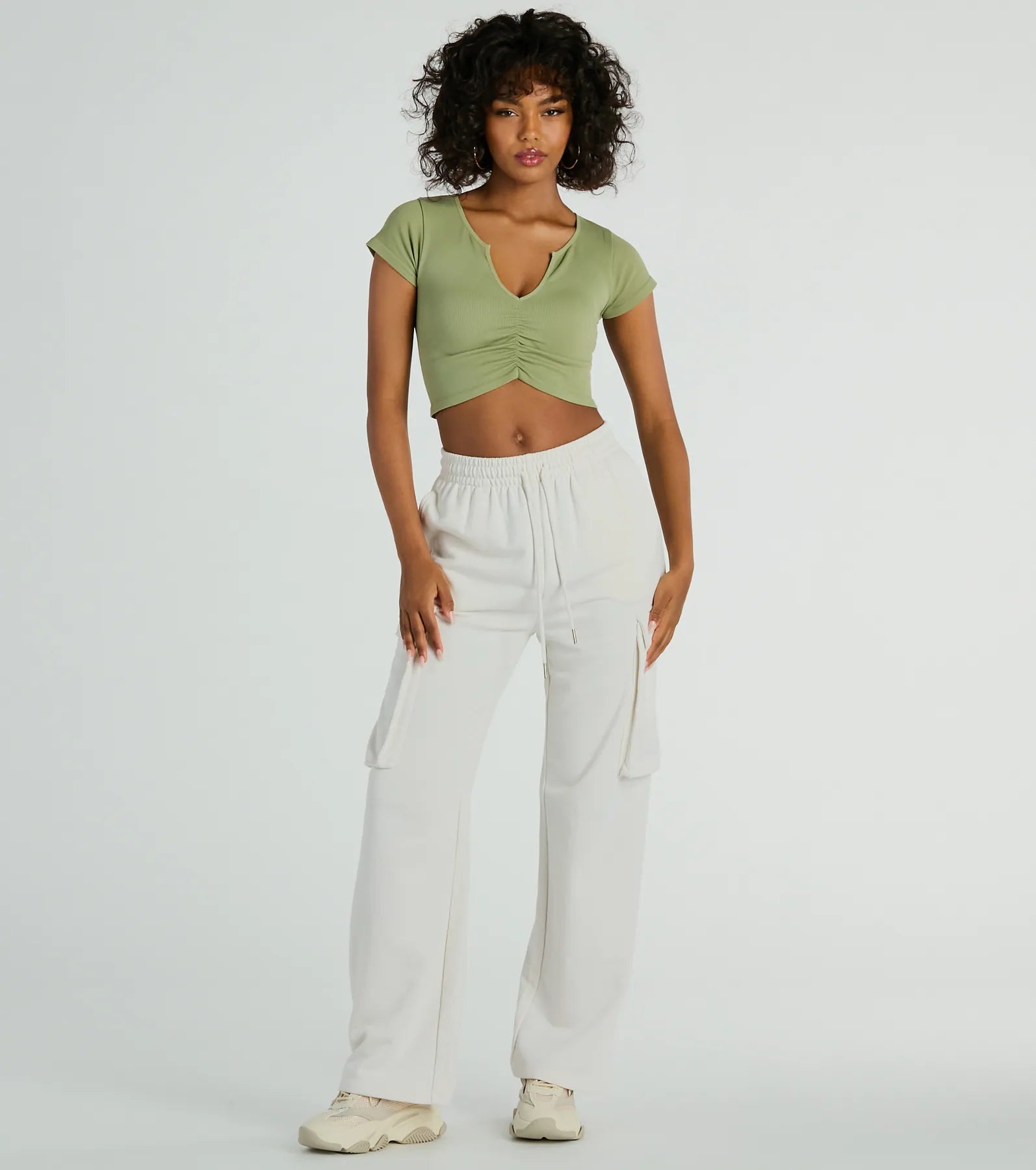 Sweetest Basic V-Neck Ruched Crop Top