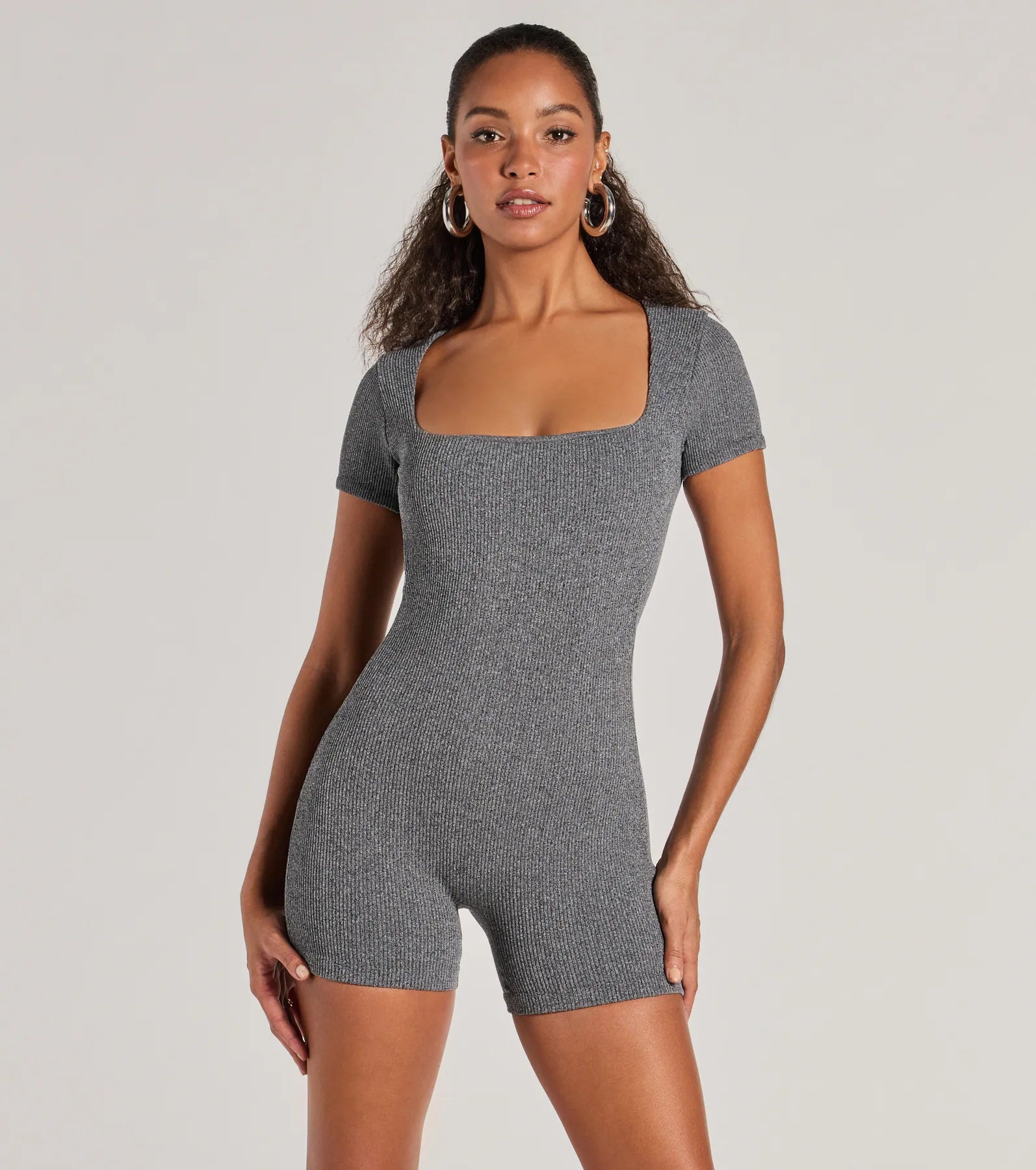 Lounge Moments Basic Short Sleeve Rib Knit Romper