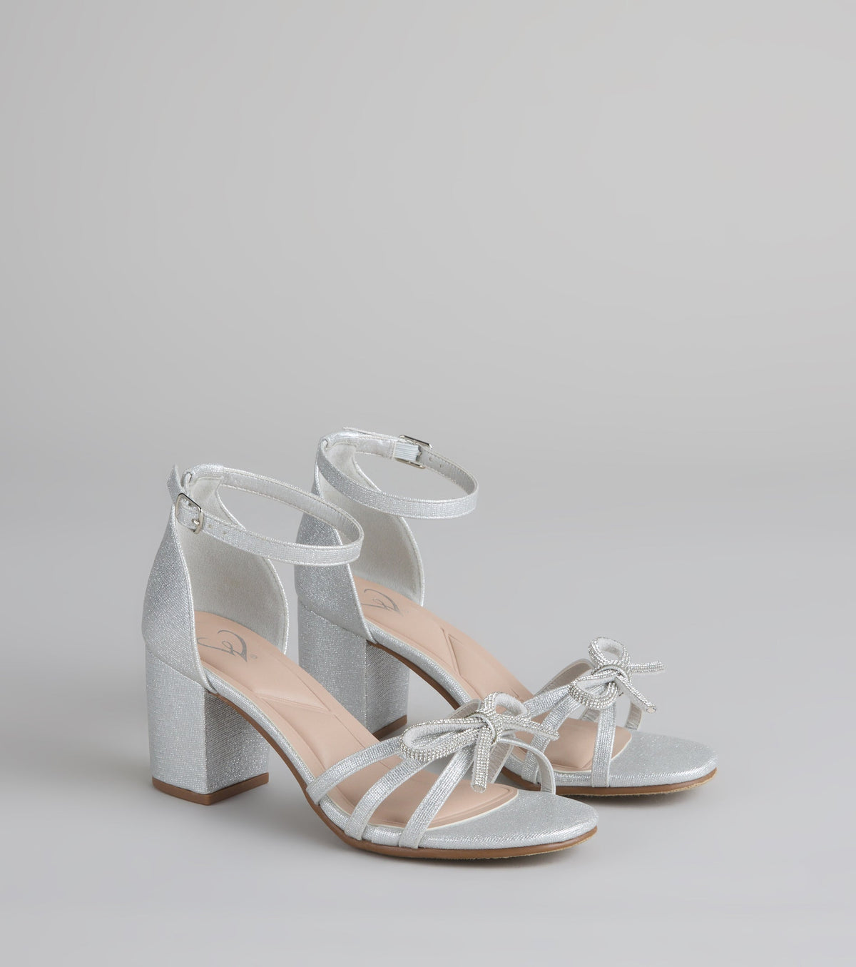 Starlit Glam Rhinestone Bow Glitter Block Heels