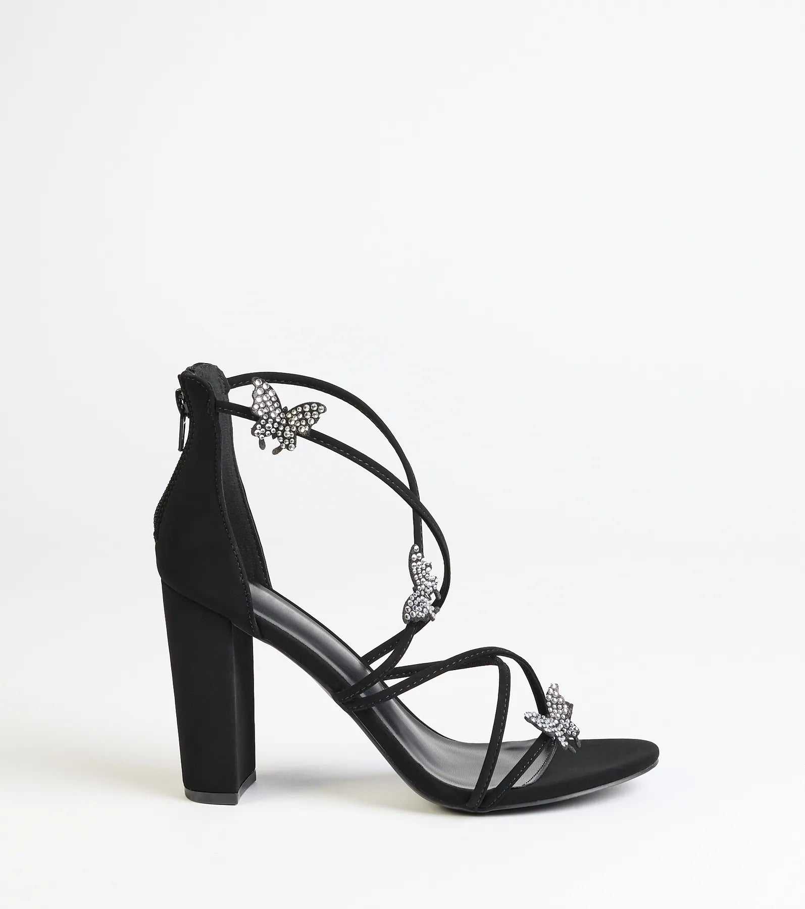 Whimsically Chic Butterfly Rhinestone Block Heels