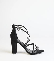 Whimsically Chic Butterfly Rhinestone Block Heels