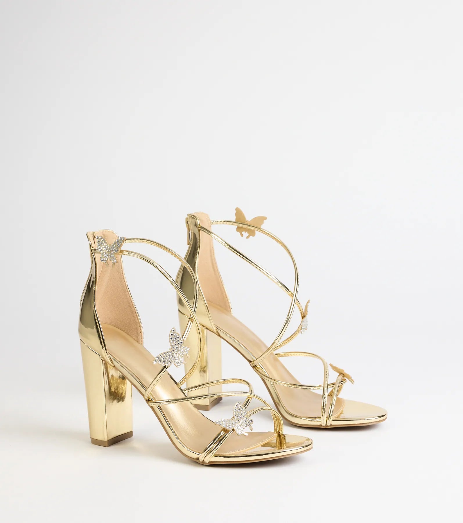 Whimsically Chic Butterfly Rhinestone Block Heels
