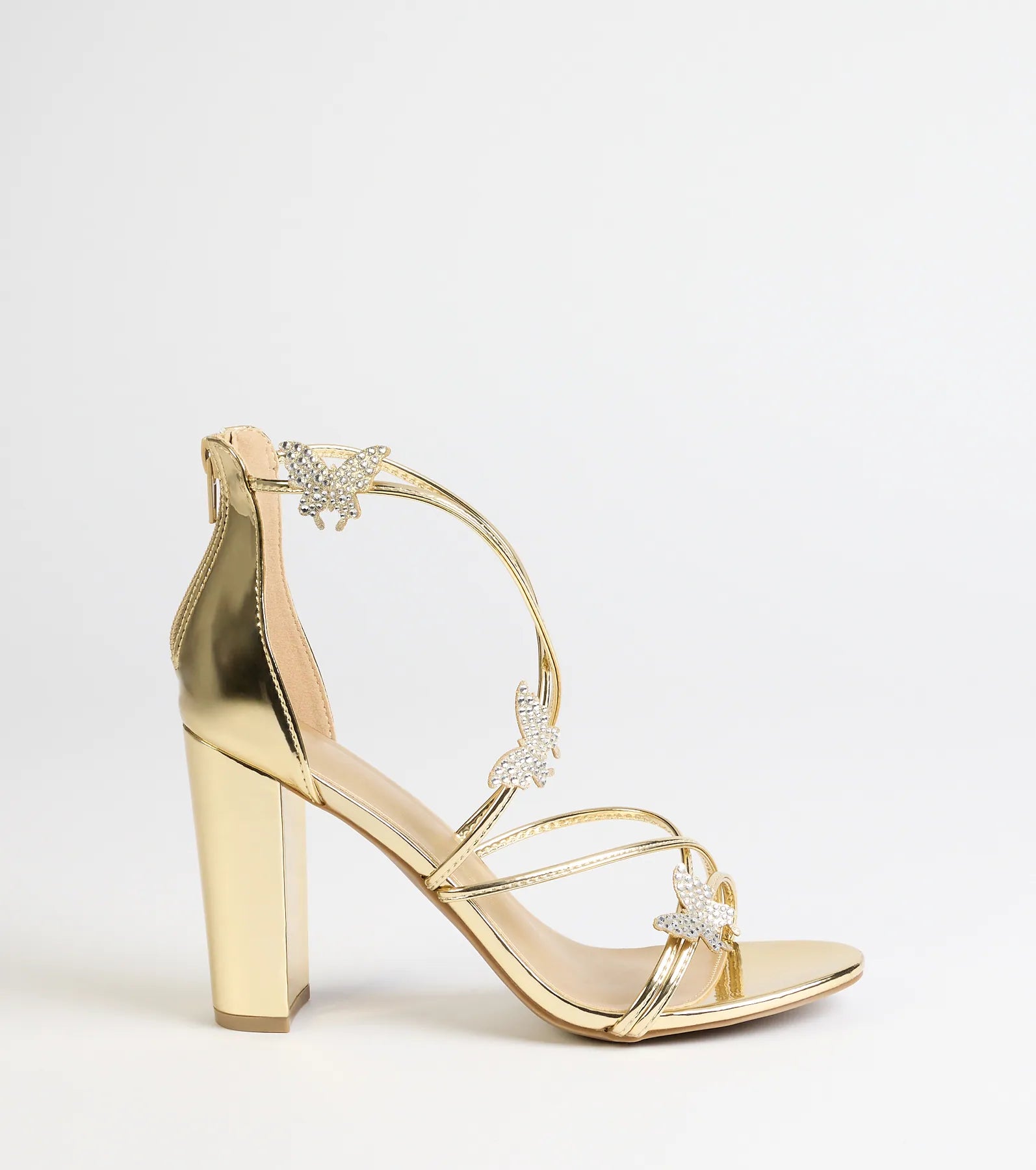 Whimsically Chic Butterfly Rhinestone Block Heels