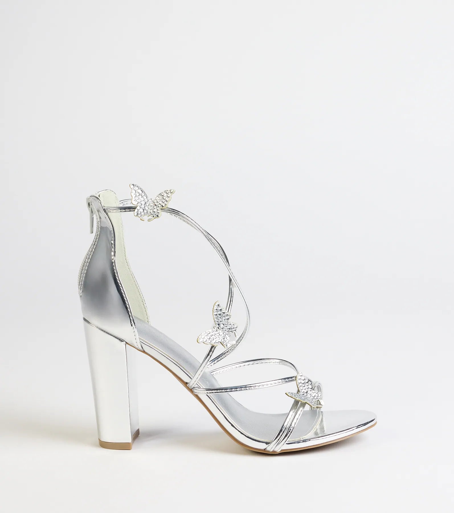 Whimsically Chic Butterfly Rhinestone Block Heels