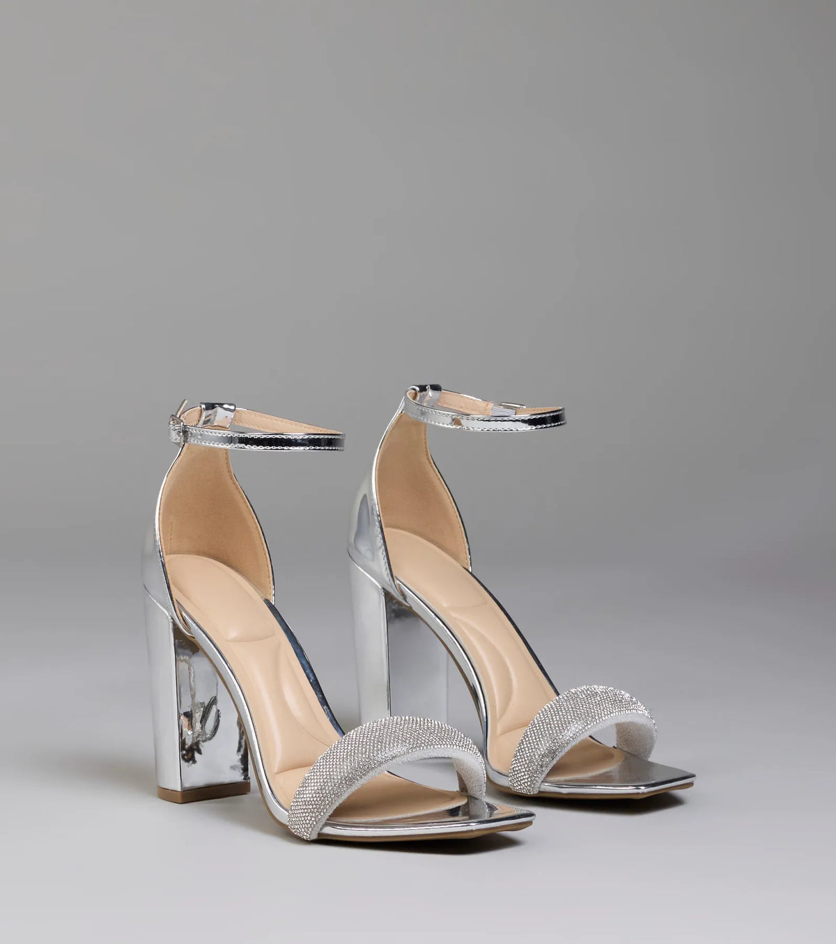 Bling On The Sparkle Rhinestone Metallic Block Heels