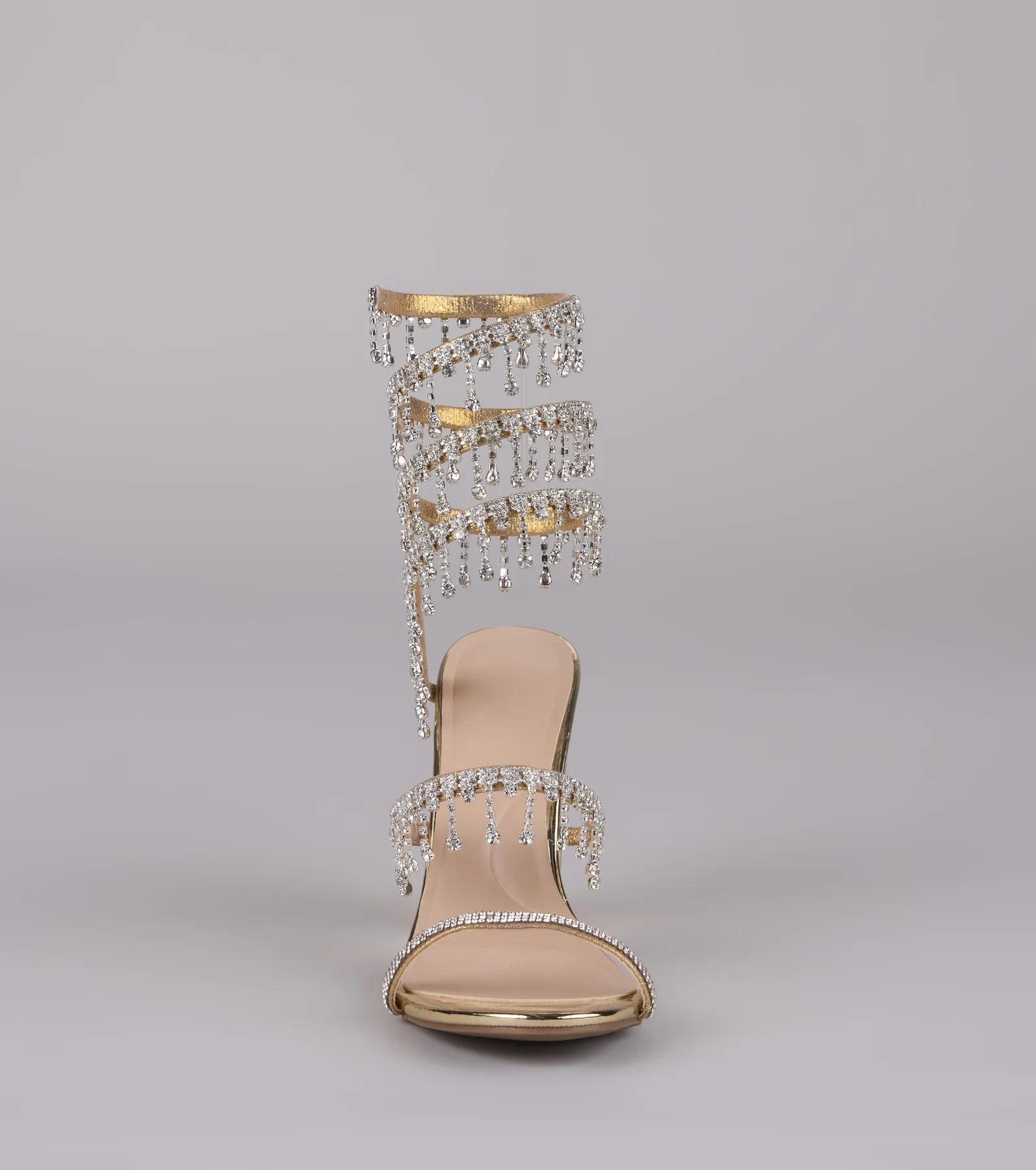 Keep It Gorgeous Rhinestone Spiral Block Heels