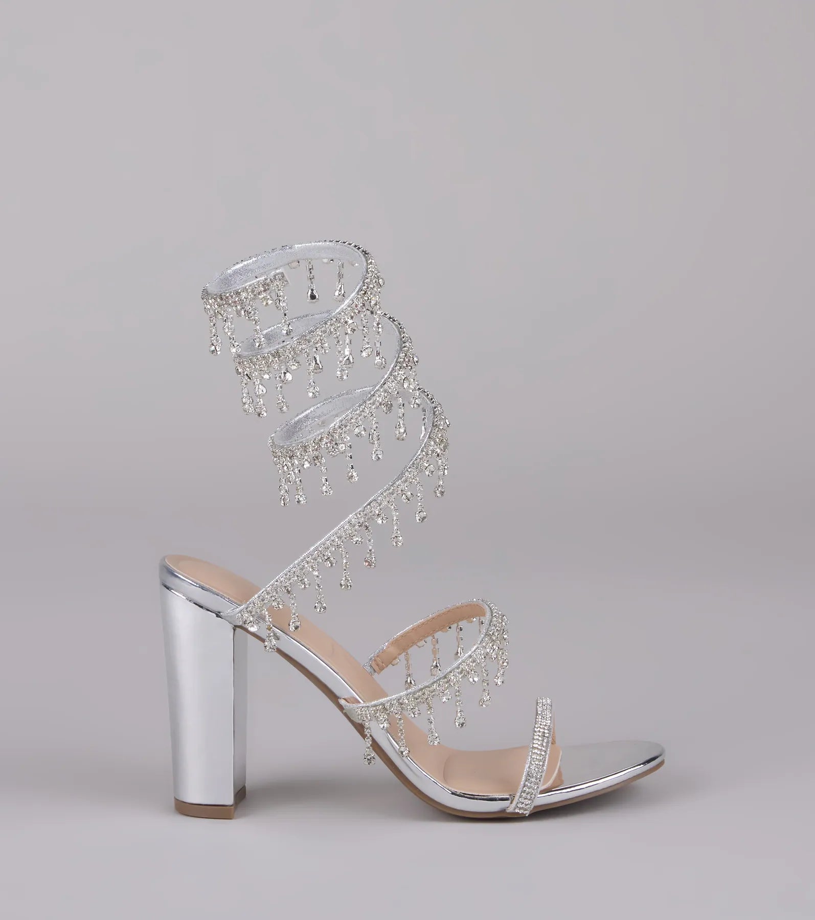 Keep It Gorgeous Rhinestone Spiral Block Heels