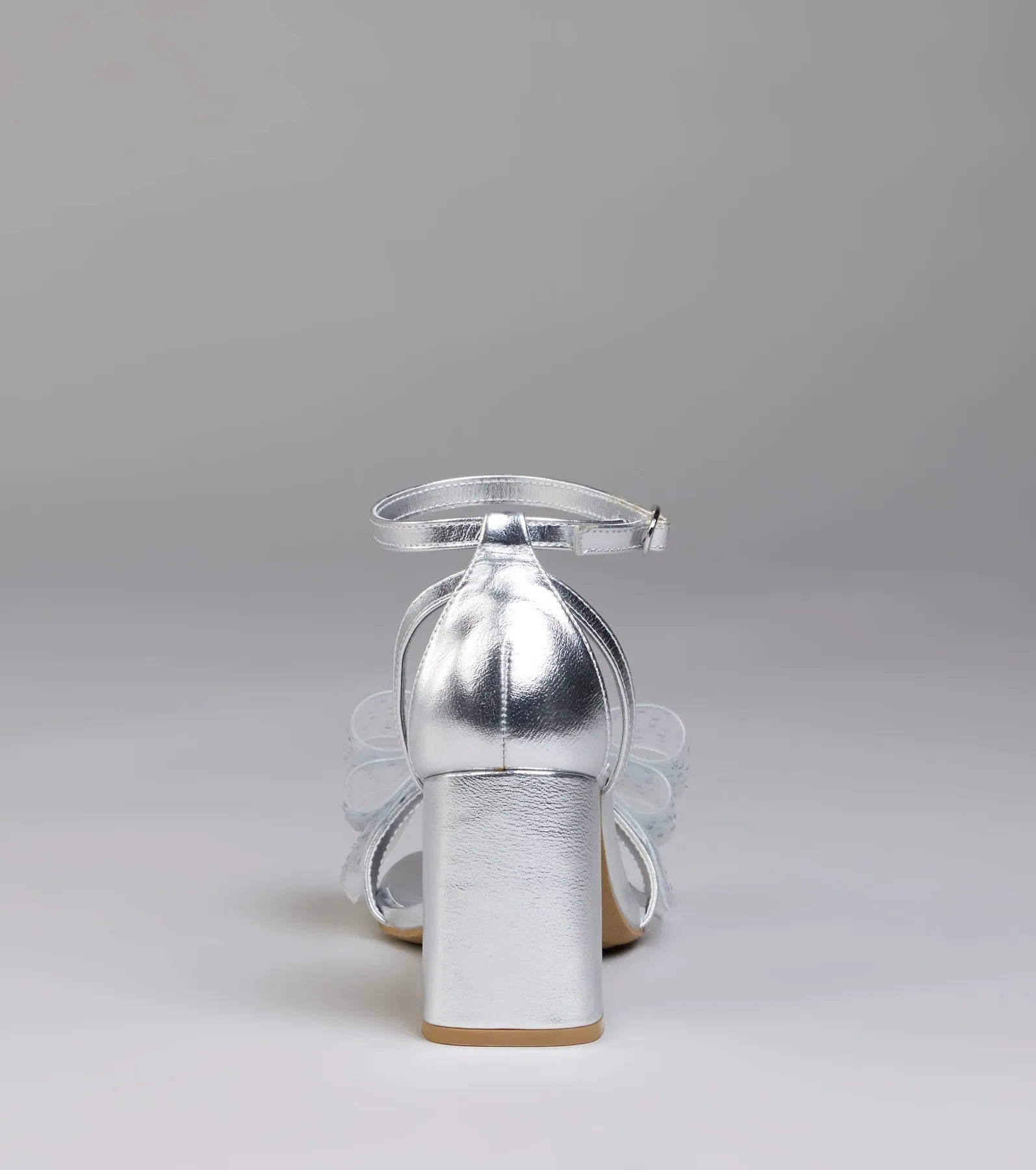 Fancy Looks Rhinestone Bow Metallic Block Heels