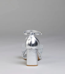 Fancy Looks Rhinestone Bow Metallic Block Heels